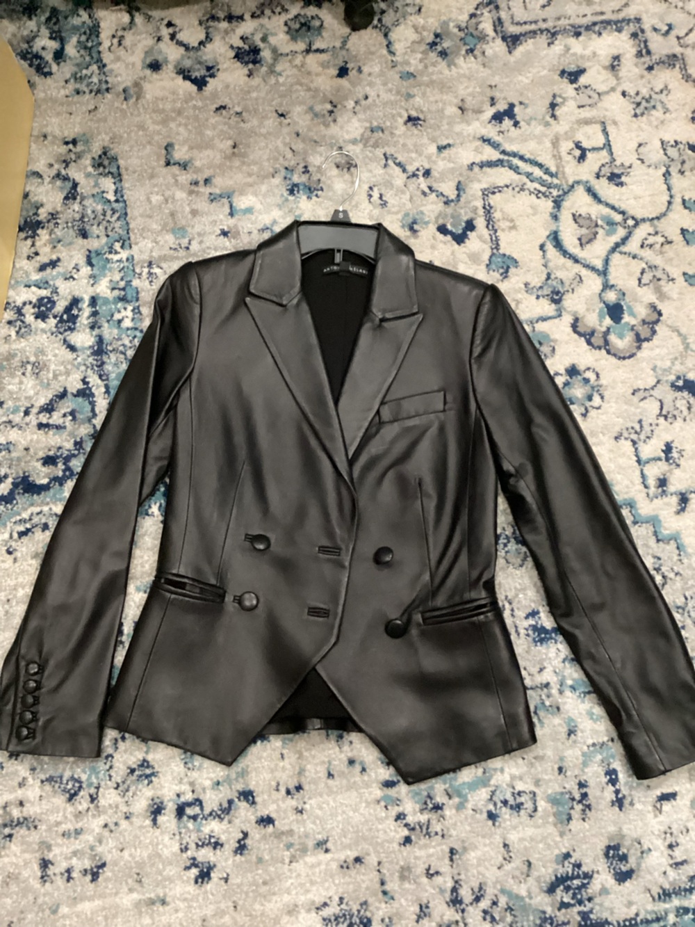 ANTONIO MELANI Black lambskin Leather Double-Breasted Pea Coat